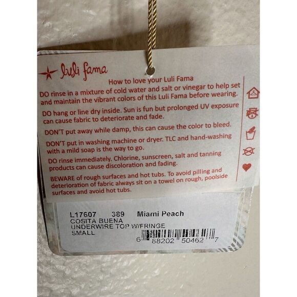 Luli Fama COSITA BUENA Fringe Plunge Push Up Underwire In Miami Peach Small Top - Picture 5 of 6